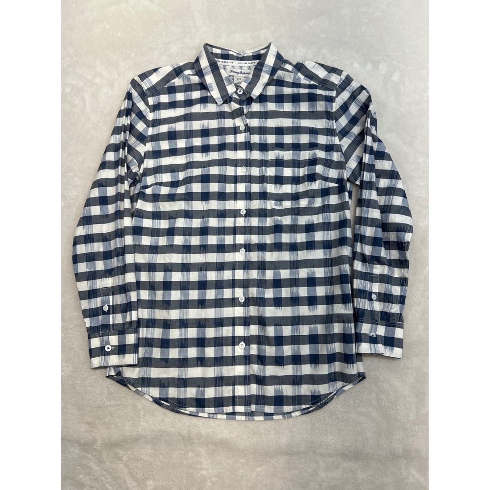 Tommy Bahama Button Down Shirt Mens S Blue Gingham Ikat LS Cotton Coastal